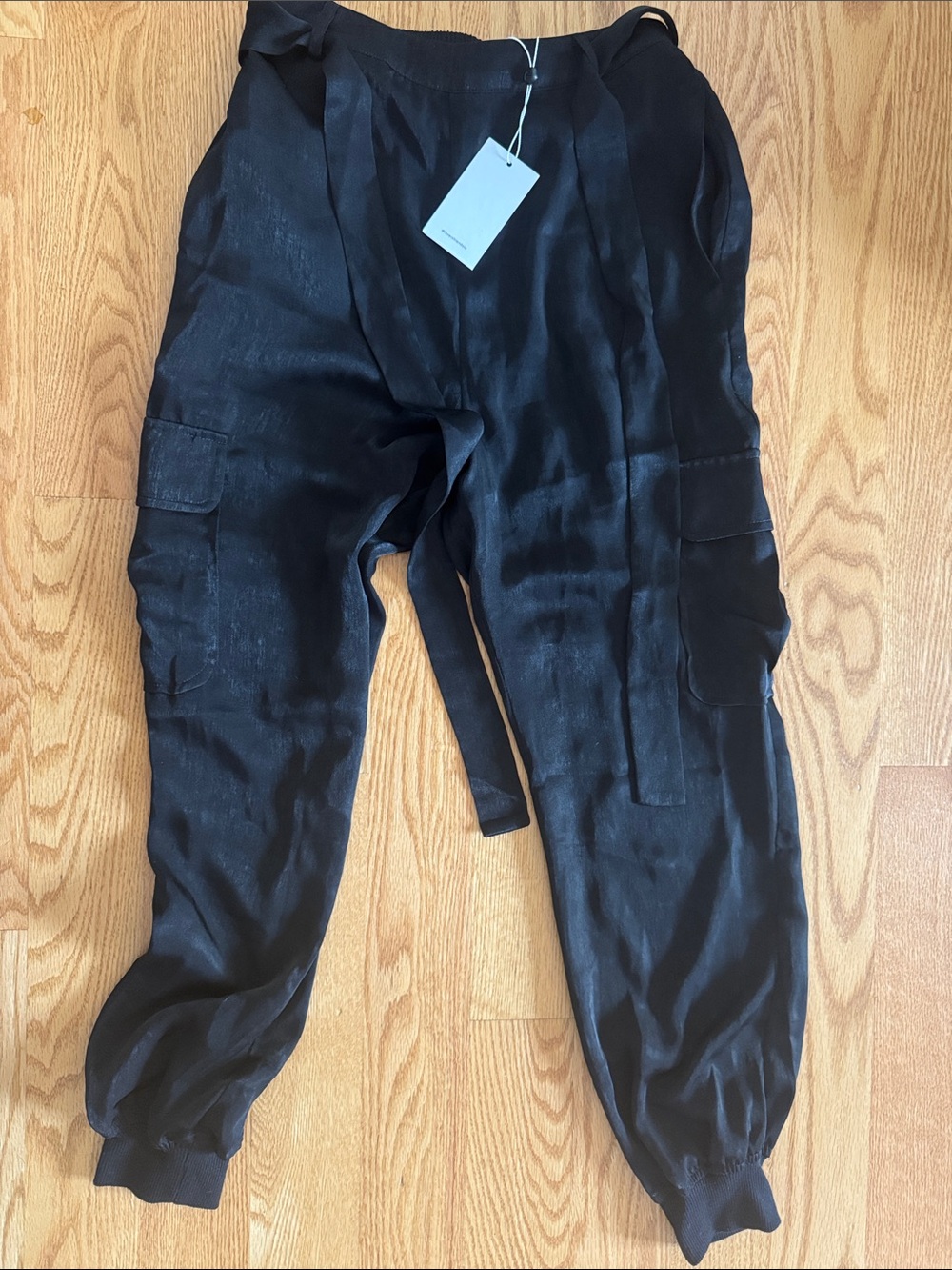 Lovers + Friends Black Satin Cargo Joggers